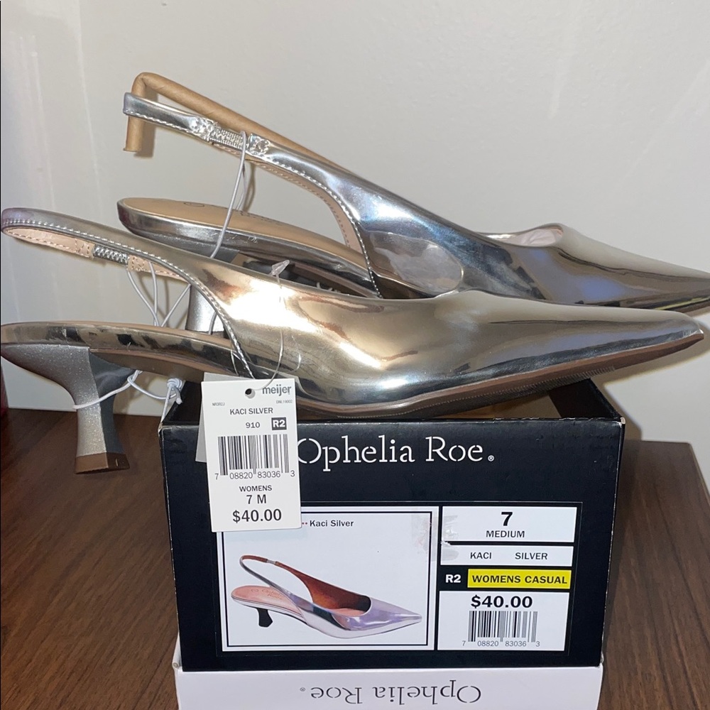 Women’s sling back silver heels